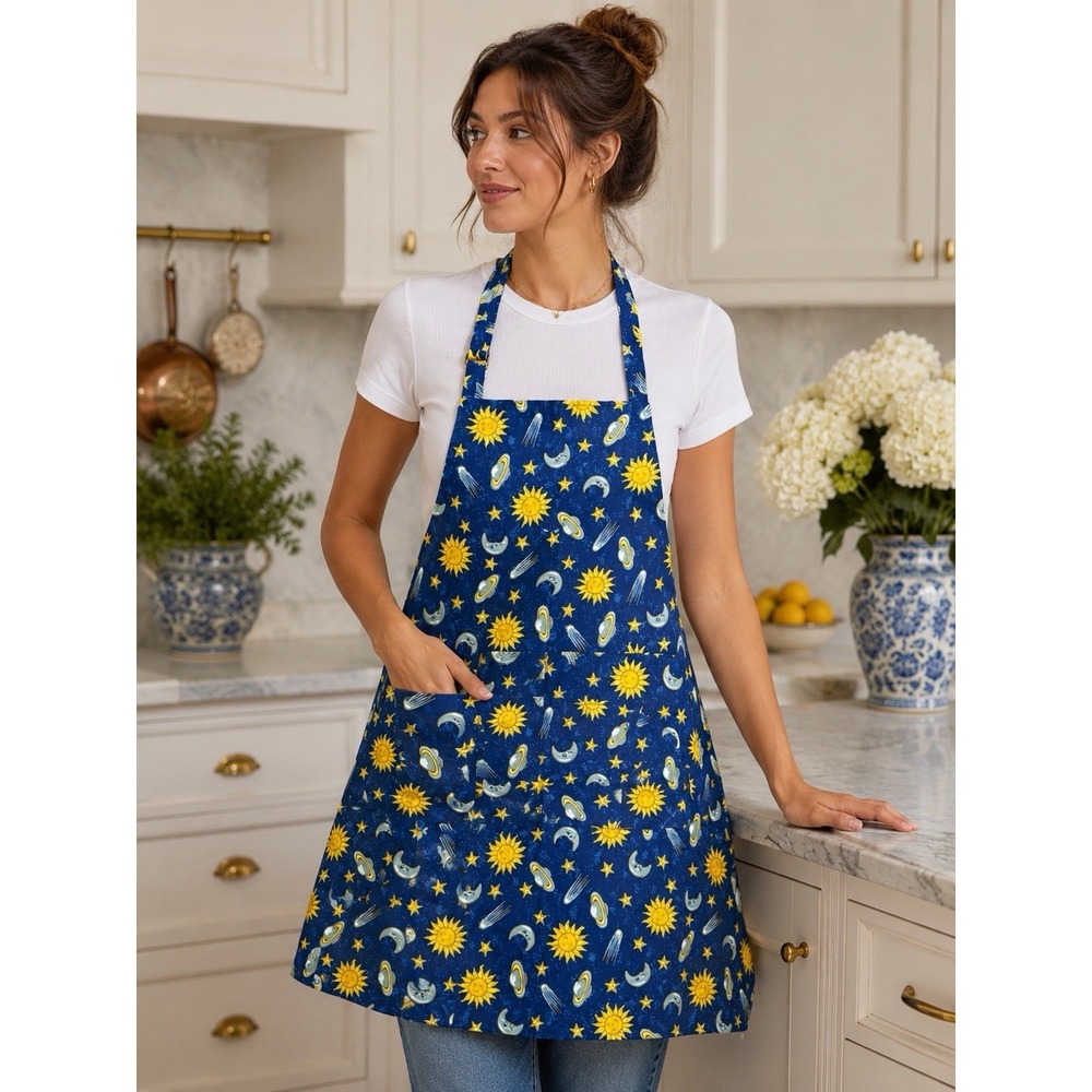 Vintage celestial 90s Sun Moon Stars Kitchen Apron Whimsy Goth OS NWT Witchy NOS